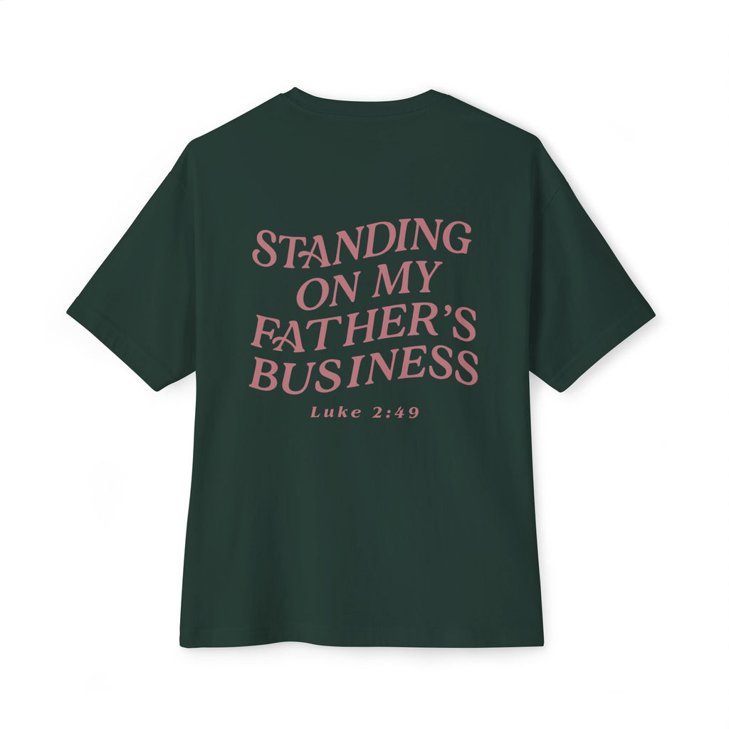 Standing on My Father's Business Faith-Inspired 100% Cotton T-Shirt, Luke 2:49 Bible Verse, Mauve Text