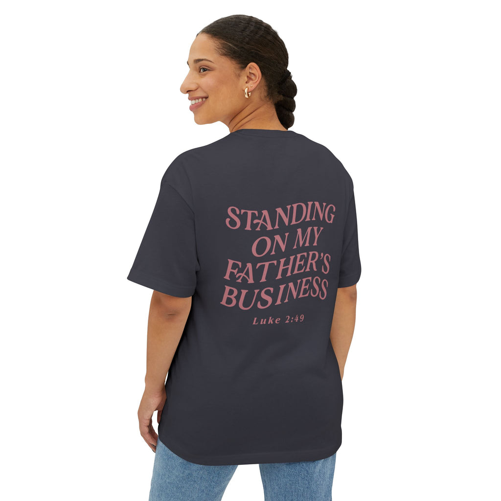 Standing on My Father's Business Faith-Inspired 100% Cotton T-Shirt, Luke 2:49 Bible Verse, Mauve Text