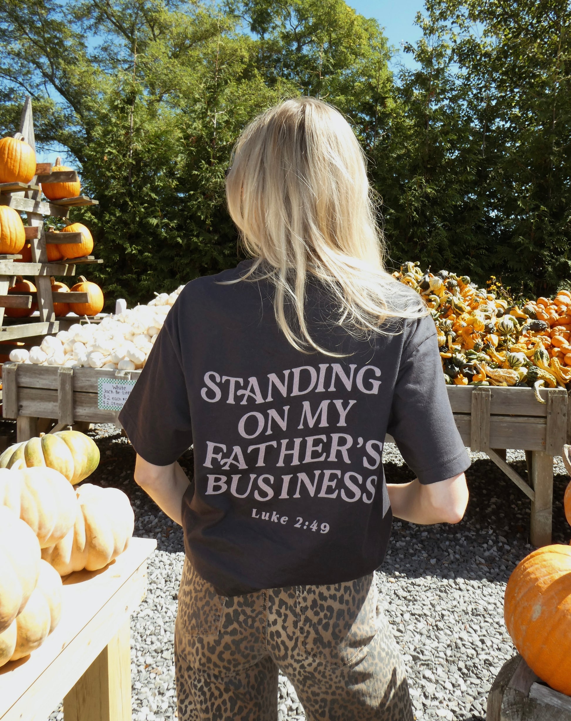 Standing on My Father's Business Faith-Inspired 100% Cotton T-Shirt, Luke 2:49 Bible Verse, Mauve Text